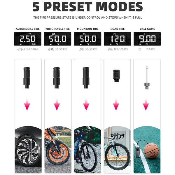 ROCKBROS Electric Bike Pump with LED Display