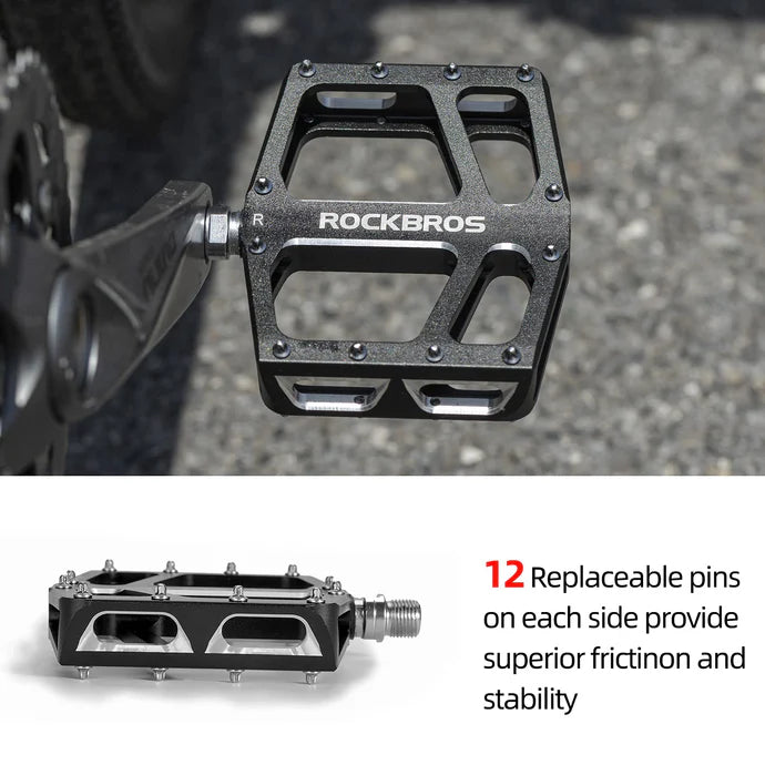 ROCKBROS Aluminum Wide Platform Mountain Bike Pedals with Grippy Pins