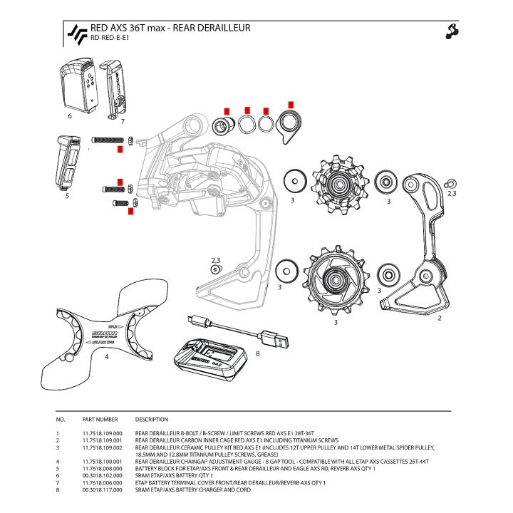 SRAM Bolt and Screw Kit for Red AXS Rear Derailleur E1
