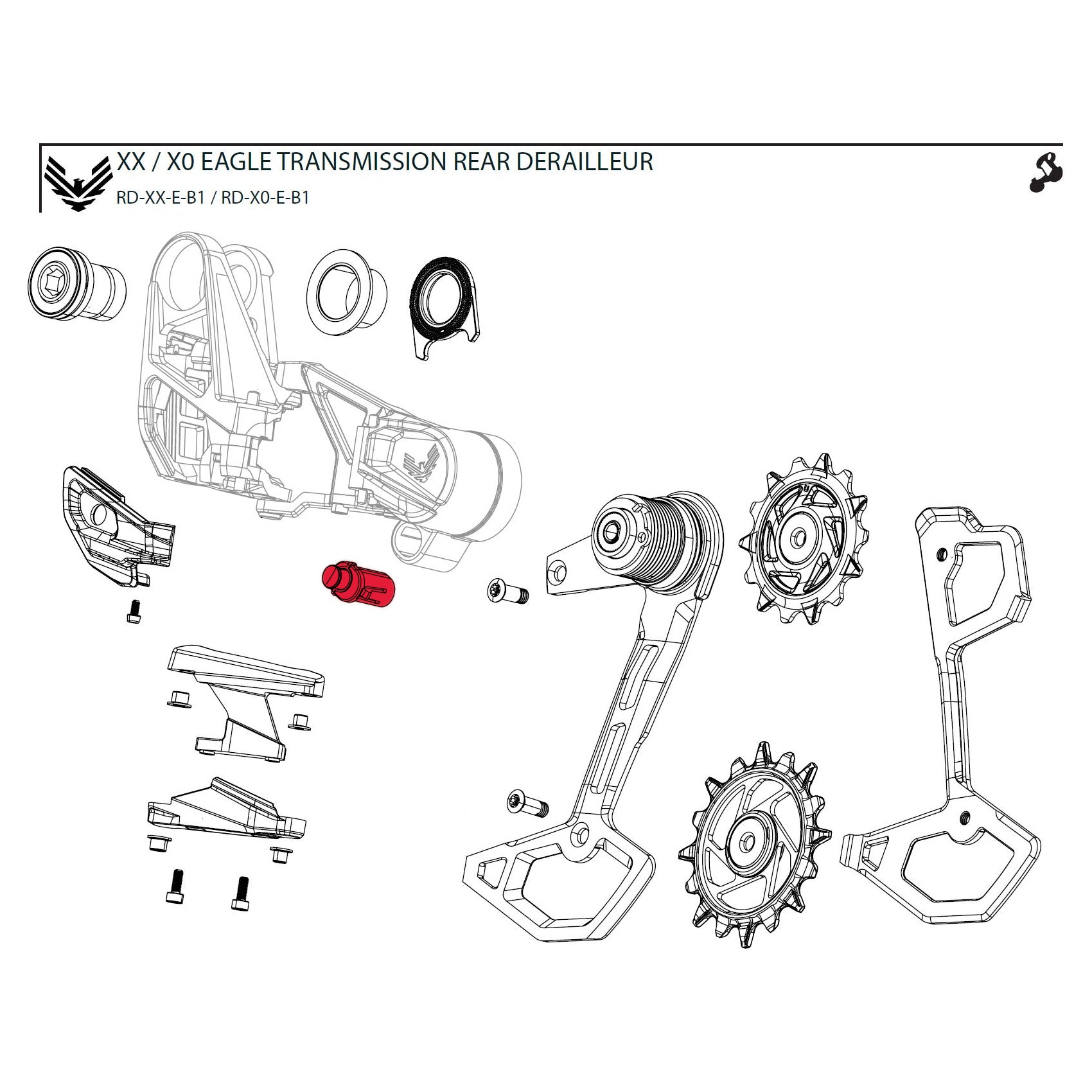 SRAM Setup Key/Cage Lock Assembly Kit for X0 Eagle Rear Derailleur AXS T-Type B1