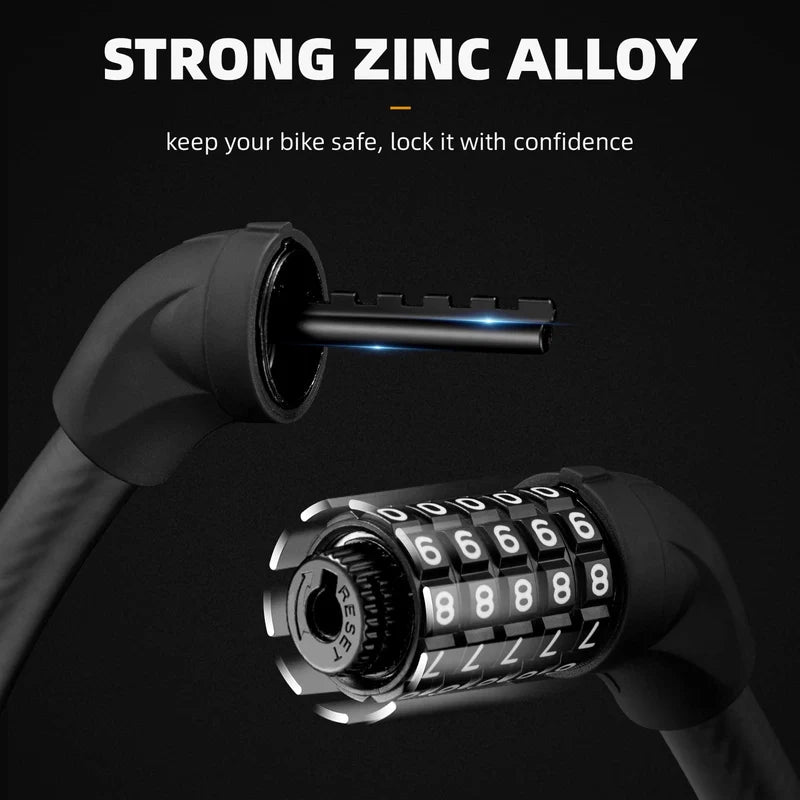 ROCKBROS 5-Digit Bike Cable Lock, Lightweight Portable Combination Lock