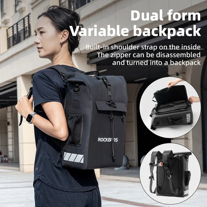 ROCKBROS Waterproof Bike Rack Bag 18L Adjustable Backpack Straps