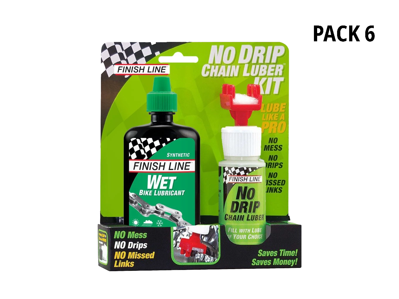 FINISH LINE WET LUBE 4 OZ. X NO DRIP CHAIN LUBER PACK 6