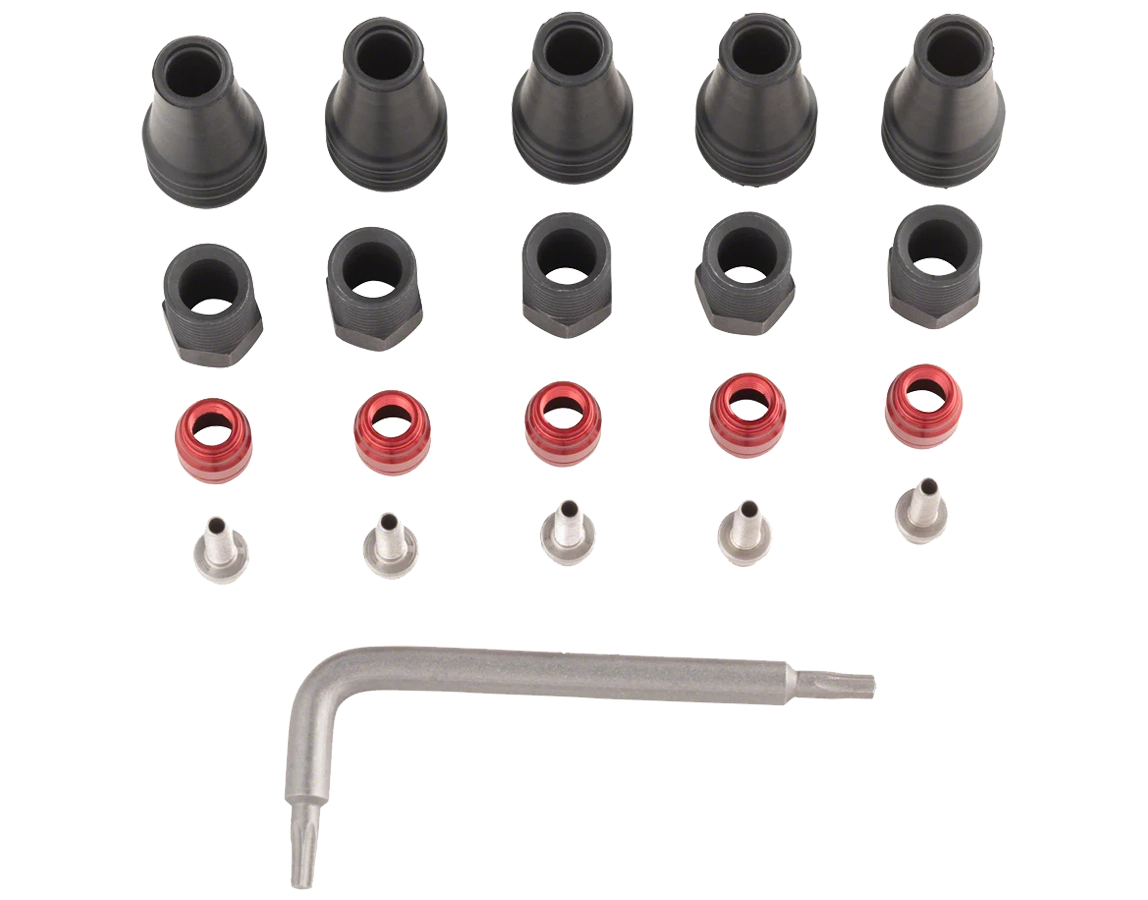 SRAM Red/Force AXS 2-Pc Disc Brake Hose Fitting Kit - 5 Threaded Hose Barbs, 5 Compression Nuts, 5 Boots, Red Comp