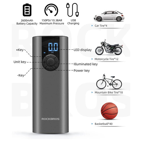 ROCKBROS Electric Bike Pump with LED Display