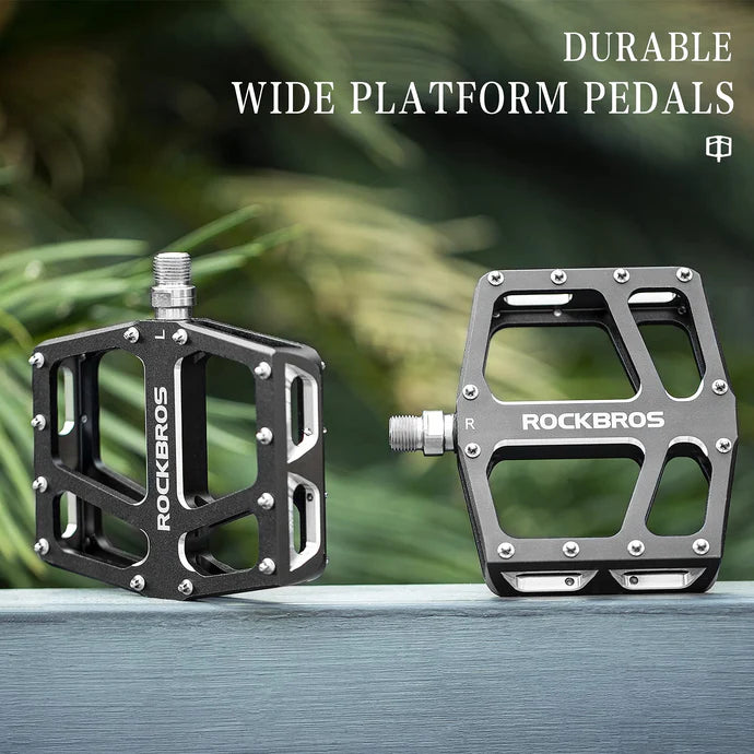 ROCKBROS Aluminum Wide Platform Mountain Bike Pedals with Grippy Pins