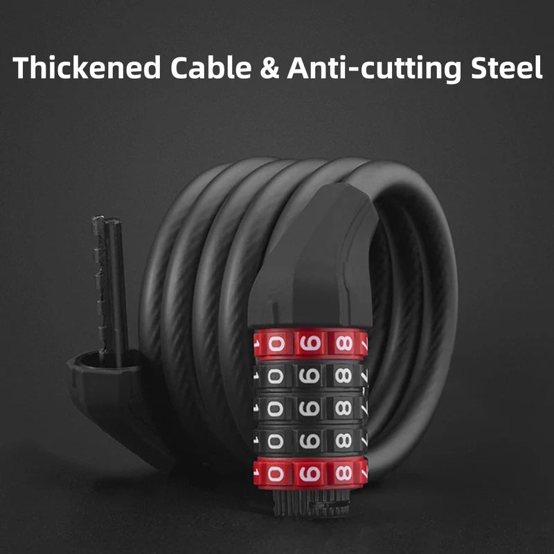 ROCKBROS 5-Digit Bike Lock Cable 70 Inch Combination Lock